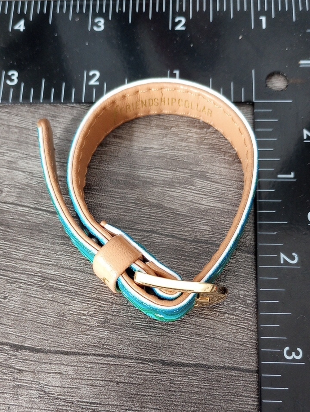 FriendshipCollar Teal & Green Marbled Leather Wrap Watch Strap with Tan B1004 - Picture 3 of 3
